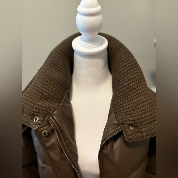 FRENCH CONNECTION Faux Leather Brown Puffer Jacket NWT Side Pockets Size XS - Picture 6 of 8